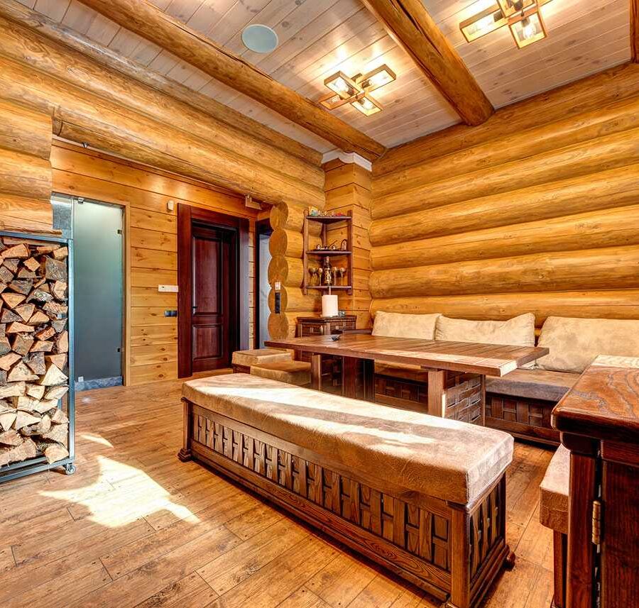 banya v dikom srube v sele dmitrovka steny vypolneny iz lipovogo gorbylya